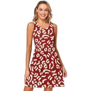 LI ZHI XIN Dames Zomerjurken Ronde Hals Casual A-lijn Mouwloos Vest Jurken met Zakken Rood Luipaardprint Patroon, Meerkleurig, S