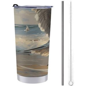 LHDGSJE Schilderij van een zeemeeuw geïsoleerde beker herbruikbare roestvrijstalen mok reizen koffiemok lekvrij grote capaciteit auto beker geïsoleerde waterfles past in auto bekerhouder