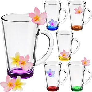 PLATINUX Kleurrijke koffieglazen, theeglazen met handvat, 360 ml, 6-delige set, meerkleurig, groot, van glas