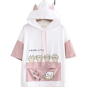 Mfacl Hoodies Sweatshirt Kawaii Hoodie Harajuku Japanse Snoepjes Vis Cute Cat Hoodie voor Meisjes Zachte Streetwear Vrouwen Top (Color : Short Sleeve, Size : S)