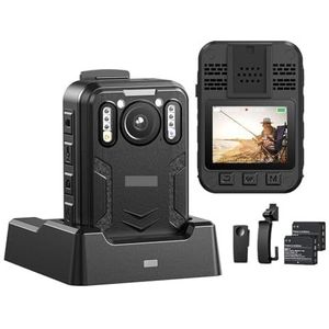 Actiecamera, B4K2 128GB 4K op het lichaam gedragen camera met GPS 2 stuks 3000mAh-batterijen for 14-16 uur opnemen 4K-camcorders videocamera bodycam