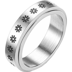 szutfidy Metalen Ring Fijne Zonnebloem Dot Ontwerp Metalen Ring voor Mannen Vrouwen, US 6, Titanium Staal, Secundaire Steen