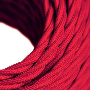 Oplot Vintage gevlochten textielkabel, 3-aderig, stoffen kabel 3 x 0,75 met grondgeleider, 3 m, polyester kabel voor lamp, tafellamp & hanglamp, rode textielmantel, retro aardkabel
