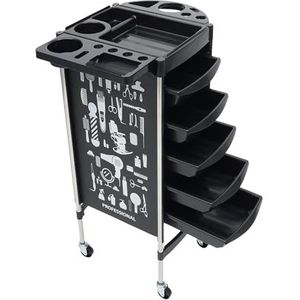 AOOUNGM Kapperwagen met 5 laden en 4 wielen, rechthoekige plank voor haarverf, inklapbaar, voor schoonheidssalon, zwart