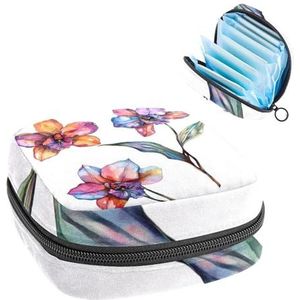Aquarel Bloemen Botanische Bloemen Patroon Maandverband Opbergtas, Grote Menstruatie Cup Pouch met Rits, Menstruatie Pads Bag Store Panty Liners Tampons voor Meisjes Vrouwen