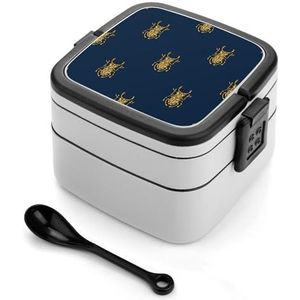 Golden Bento Lunchbox Dubbellaags All-in-One Stapelbare Lunchcontainer Inclusief Lepel met Handvat
