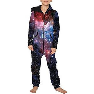 Morbuy Uniseks onesie met capuchon, voor kinderen en volwassenen, met print van 3D-sterrenhemel, stijlvolle ritssluiting, speelpak, geschikt voor herfst en winter, warme pyjama, nachtkleding