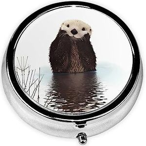 Pillendoos Leuke Otter Ronde Pil Case 3 Compartiment Geneeskunde Pil Organizer Leuke Pil Organizer Draagbare Reizen Pillbox Geneeskunde Vitamine Kabeljauw Leverolie Opbergdoos Unieke Gift Organizer