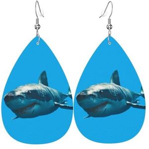 Blauwe haai bedrukte lederen oorbellen, Waterdrop Fashion Women'S oorbellen, lichtgewicht oorbellen voor vrouwen, Eén maat, Sterling zilver, Geen edelsteen