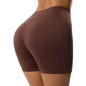 Zomer Yoga Shorts Hoge Taille Training Shorts Vrouwen Sexy Booty Tummy Control Gym Tight Push Up Leggings Ademend Running Shorts-Koffie kleur-M