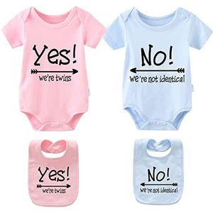 culbutomind Baby Bodysuits Twin Jongens Meisjes Twin Kleding Unisex Korte Mouw Ja We are Twins No We are Identical, Roze met Bule, 0-3 Maanden