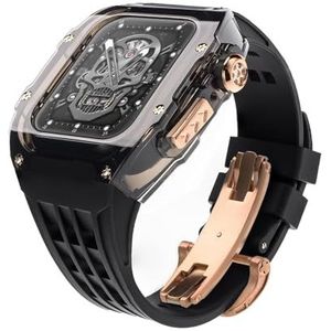dayeer Luxe transparante kast met fluorrubber horlogeband Mod Kit voor Apple Watch ultra2 ultra 49 mm, heldere bezelbandset voor Iwatch 9 8 7 6 45 mm 44 mm (Color : Blackbr, Size : 45mm44mm for 9876