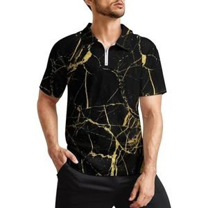 Gouden Textuur Marmeren Heren Golf Polo Shirts Klassieke Fit Korte Mouw T-Shirt Gedrukt Casual Sportkleding Top 3XL