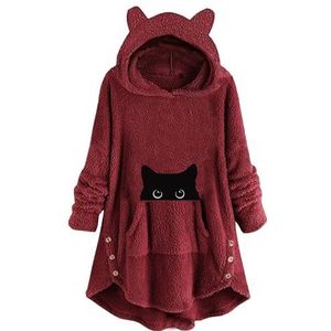 keephenDE Panda bedrukte fleece kattenoor-hoodie voor vrouwen, sherpa fleece pullover, pluizige capuchonsweatshirt lange mouwen, winter, warme bovenkleding, # 4., M