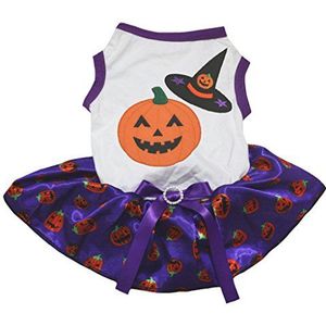 Petitebelle Puppy kleding Hond Jurk Halloween Pompoen Hoed Wit Top Pompoen Tutu, XX-Large, Wit, Paars