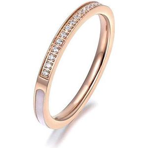 Elegante ringen roestvrij stalen ringen 1/4 pave setting strass & 3/4 schelp surround roségoudkleurige ring, maat: 6 (maat: 7)