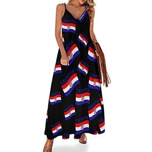 Vlag van Kroatië Dames Sling Maxi Jurken V-hals Casual Mouwloos Verstelbare Riem Sexy Lange Jurk