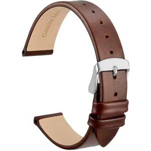 Jeniko Echt Lederen Horlogeband 8mm 10mm 12mm 14mm 16mm 18mm 20mm Armband For Dames Roestvrijstalen Gesp Vervangende Band (Color : Dark Brown-Silver, Size : 16mm)