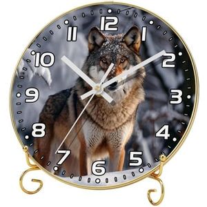 YTYVAGT Wandklok, moderne klokken op batterijen, Wild Animal Wolf Sneeuw, Ronde stille klok 9.4