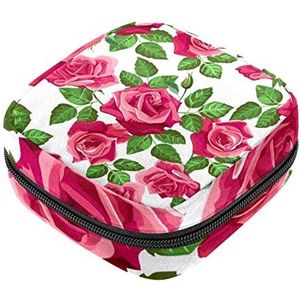 Rode Rose Groen Blad Maandverband Opbergtas Draagbare Periode Tas Voor Vrouwen Tiener Meisjes Menstruatie Cup Pouch Verpleging Pad Houder
