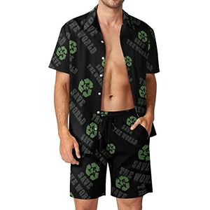 Save The World Hawaiiaanse sets voor heren, button-down trainingspak met korte mouwen, strandoutfits, XL