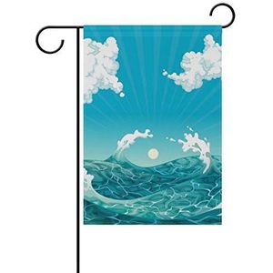 FANTAZIO Tuinvlaggen Zee Golven Achtergrond Goudkleurige Vlag 12x18(in) 1 exemplaar