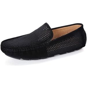 Heren Loafers Ademend Rijstijl Loafer Suède Vamp Flexibel Lichtgewicht Antislip Buiten Klassiek Instapper (Color : Black, Size : 40 EU)