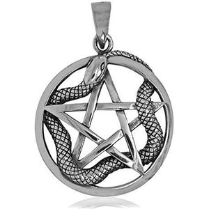 925 Solid Sterling Silver Ouroboros Snake with Pentagram Pentacle Pendant