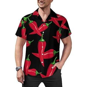 Chili Peper Cross Heren Casual Button-Down Shirts Korte Mouw Cubaanse Kraag Tees Tops Hawaii T-shirt XL