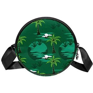 Ronde Crossbody Tas Palmboom Groene Messenger Bag Purse voor Vrouwen, Meerkleurig, 6.7x6.7x2.3 in, Sling Rugzakken