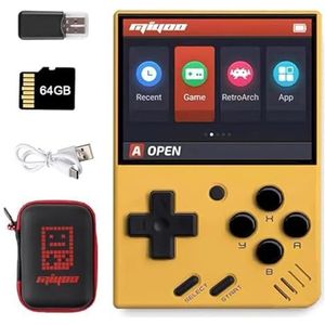 MIYOO Mini V4 Handheld gameconsole met harde hoes, 2,8 inch IPS-scherm, retro Linux-systeem, oplaadbare 2000mAh batterij, draagbare retro gameconsole (MIYOO Mini V4, geel, 128G)