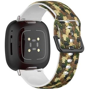 Zachte sportband compatibel met Fitbit Sense / Sense 2 / Versa 4 / Versa 3 (Funny Cats Camouflage), siliconen armband, accessoire