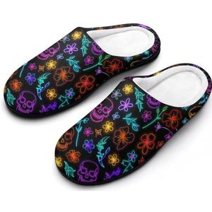 Schedel Bloemenprint Vrouwen Slippers Casual Huis Schoenen Katoenen Slippers Indoor Slippers met Rubberen Zool 7-8 (39-40)