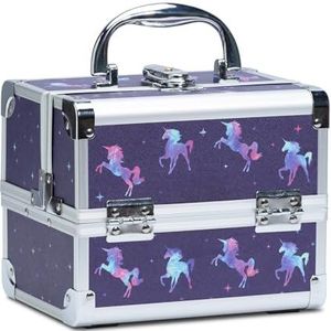 Vanity Case Make-up Cosmeticabox, sieraden-opbergkast met spiegel, 19,5 x 15 x 16 cm, blauw, Small