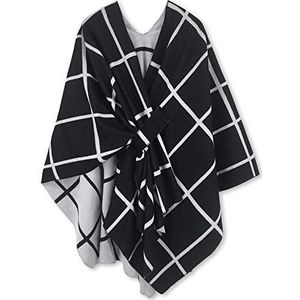 HIKARO Vrouwen Poncho Cape Mode Omkeerbare Oversized Sjaal Wrap Elegante Vest Creatieve Jas, Zwart/Wit, one size