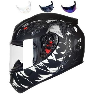 Volledige racemotorcrosshelm met helder en getint vizier, DOT-typegoedgekeurde fietshelm (XXL)(LV111-Black Venom,XX-Large)
