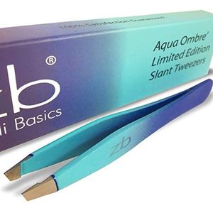 Zizzili Basics Pincet - Limited Edition Aqua Ombré Slant Pincet - Beste pincet voor wenkbrauwen, ontharing en uw precisiebehoeften
