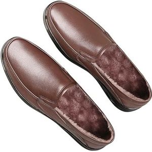 Heren loafers schoen effen kleur leer ronde neus loafer schoenen lichtgewicht comfortabel resistent bruiloft buiten instapper (Color : Brown Lined, Size : 44 EU)