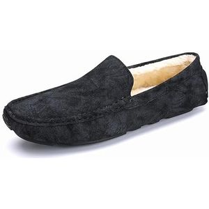 Loafers for heren, voering van imitatiebont, pluche, rijstijl, loafer, comfortabel, flexibel, instapper (Color : Black Lined, Size : 42 EU)