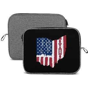 Ohio State Vintage Amerikaanse Vlag Laptop Sleeve Case Beschermende Notebook Draagtas Reizen Aktetas 13 inch