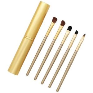 Make-upborstels, Blush Brush, Make-upborstelset, Make-upborstels, Mini draagbaar oog 5-delige make-upborstels Volledige set oogschaduwmake-up for beginners(Gold)