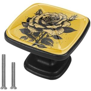 lcndlsoe Vernieuw je meubels met moderne set van 4 zwarte kastknoppen, perfect voor keuken, woonkamer en kasten, geel en zwart roze