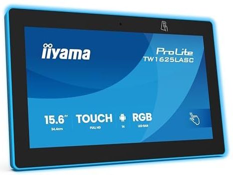 iiyama Prolite TW1625LASC-B3PNR - Touchmonitor - 15,6 inch - 10 Punt PCAP - Android 14 - PoE - Webcam