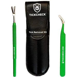 TickCheck Premium Tick Remover Kit (RVS Tick Remover met pincet, lederen etui en Pocket Tick Identification Card)