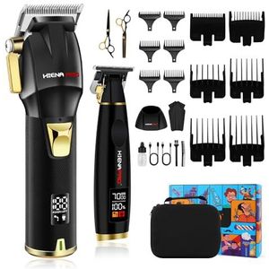 HIENA PRO Professionele tondeuse set voor mannen draadloze kapper kit oplaadbare tondeuse en trimmers set met LED-display, USB opladen, geschenken voor mannen