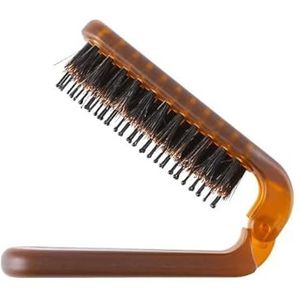 Reizen opvouwbare varkenshaar borstel - opvouwbare antistatische Pocket Hair Styling Tool voor vrouwen en mannen (Amber kleur)