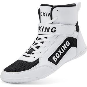 Hiuzylqx Boksschoenen voor heren, hoge worsteltraining, ademend voor sportschool, powerlifting, bodybuilding en training,Wit,36 EU