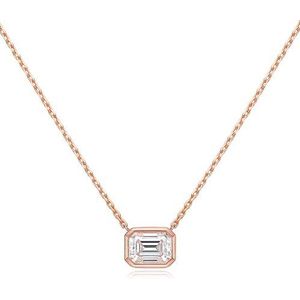 Kettingen voor vrouwen, 2 karaat rechthoek moissanite hanger ketting 100% 925 zilveren smaragd geslepen diamanten ketting for vrouwen (Color : Rose Gold_Onesize)