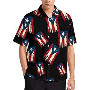 Vintage Verontruste Puerto Rico Vlag Hawaiiaanse Shirt Voor Mannen Zomer Strand Casual Korte Mouw Button Down Shirts met Pocket