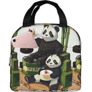 Pandas of Father and Son Unisex verdikte geïsoleerde lunchtas met voorvak voor werk, reizen, wandelen, picknick